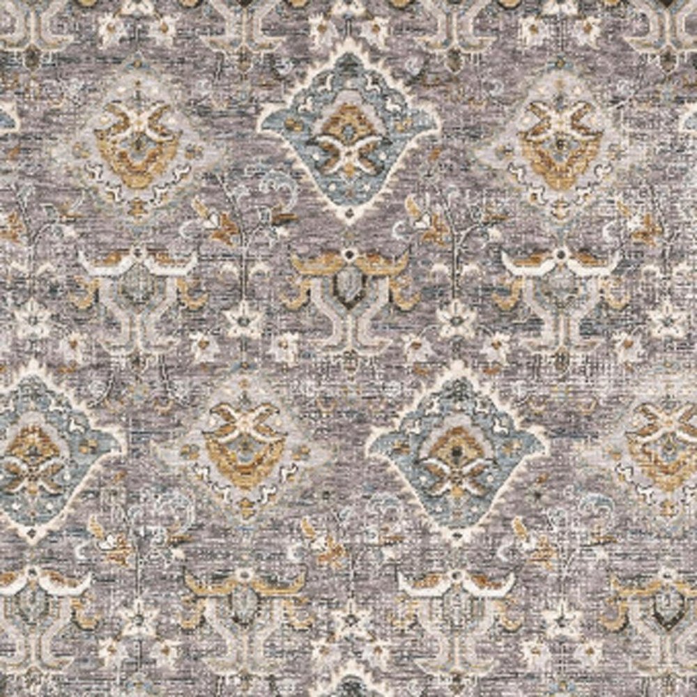 2' X 3' Grey And Blue Oriental Power Loom Stain Resistant Area Rug With Fringe