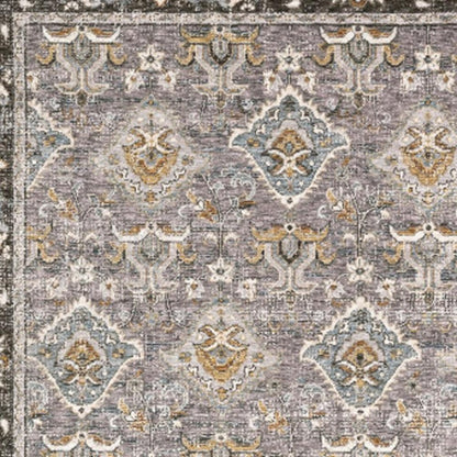 3' X 5' Grey And Blue Oriental Power Loom Stain Resistant Area Rug With Fringe