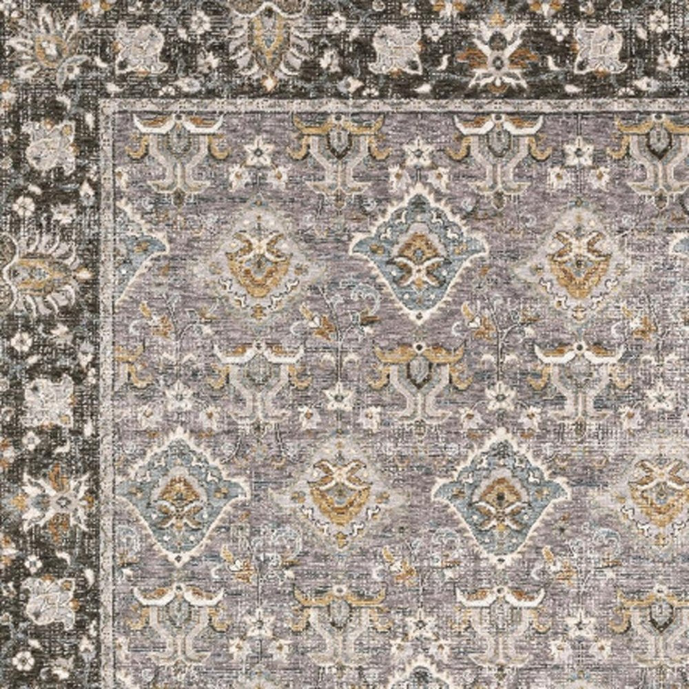 3' X 5' Grey And Blue Oriental Power Loom Stain Resistant Area Rug With Fringe