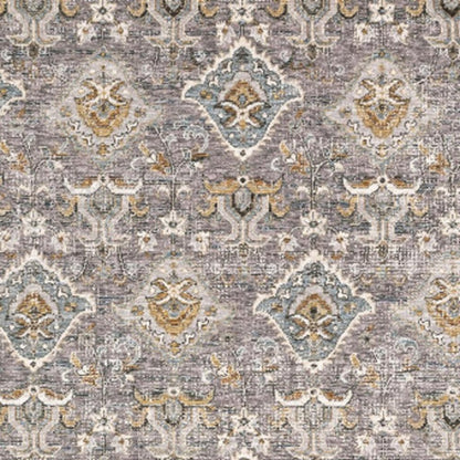 5' X 8' Grey And Blue Oriental Power Loom Stain Resistant Area Rug With Fringe