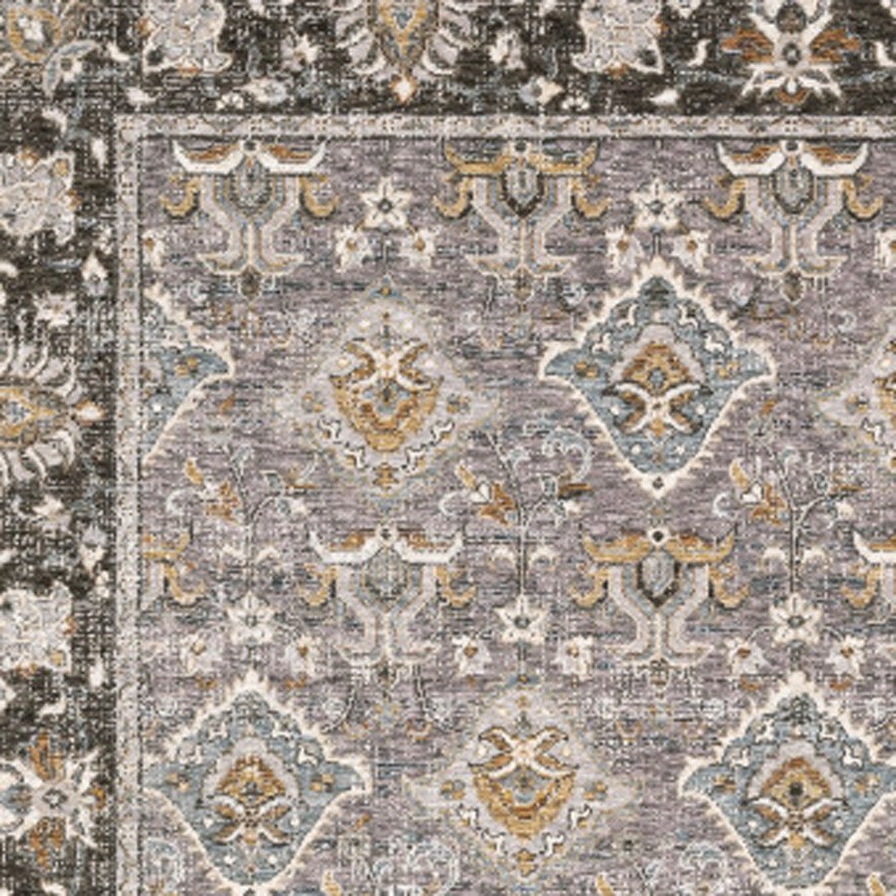 7' X 10' Gray And Blue Oriental Distressed Area Rug With Fringe
