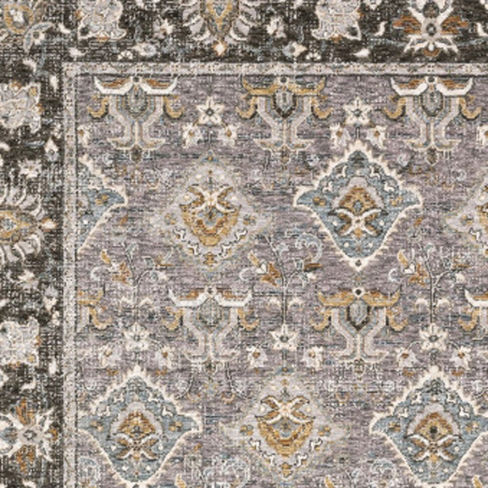 7' X 10' Gray And Blue Oriental Distressed Area Rug With Fringe