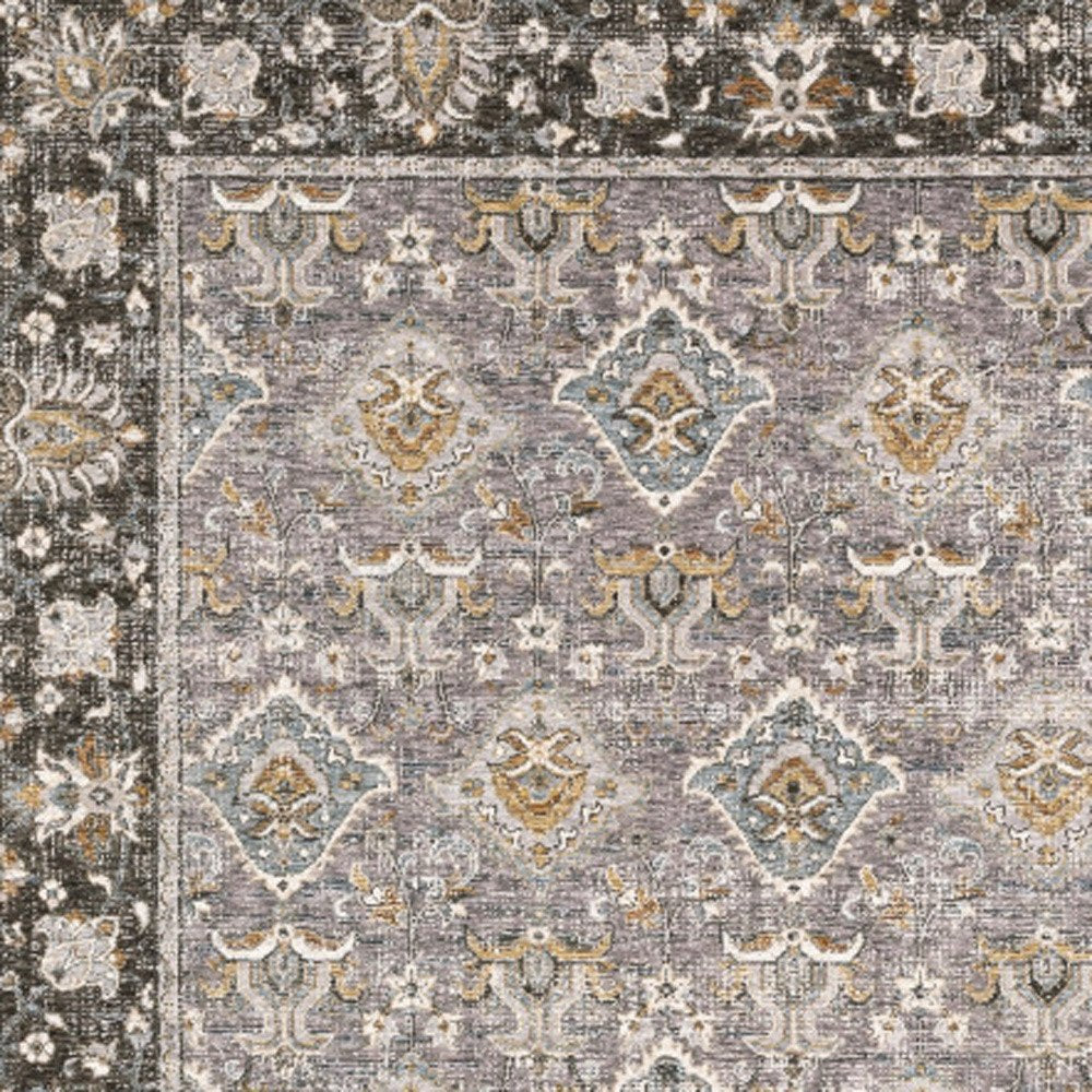 7' X 10' Gray And Blue Oriental Distressed Area Rug With Fringe