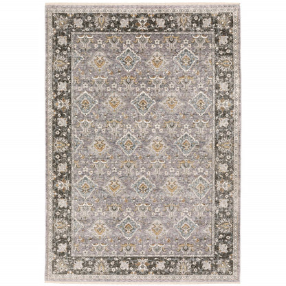 7' X 10' Gray And Blue Oriental Distressed Area Rug With Fringe