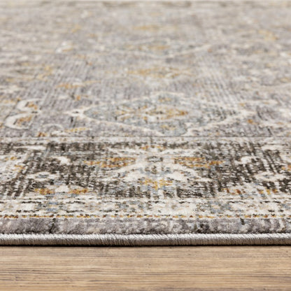 7' X 10' Gray And Blue Oriental Distressed Area Rug With Fringe