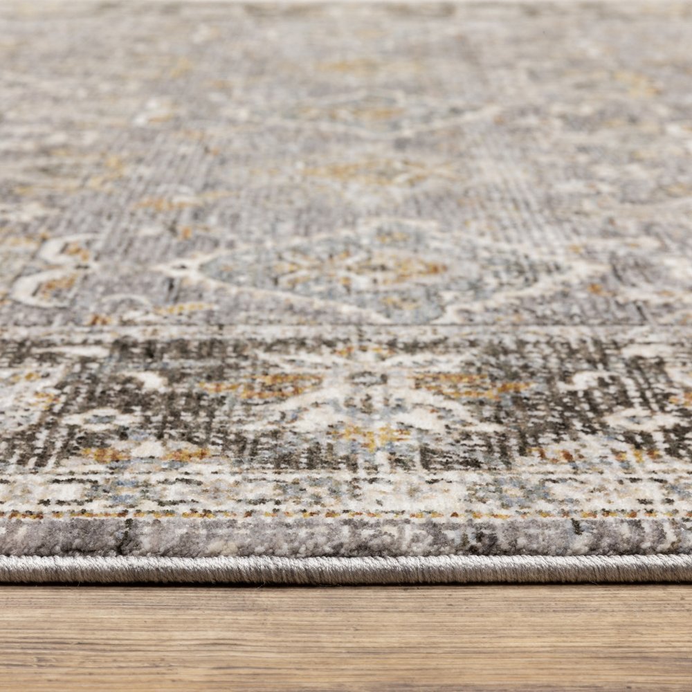 7' X 10' Gray And Blue Oriental Distressed Area Rug With Fringe