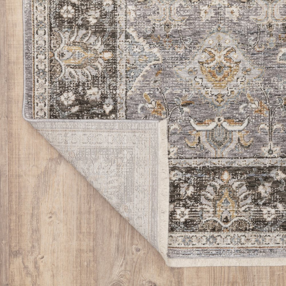 7' X 10' Gray And Blue Oriental Distressed Area Rug With Fringe