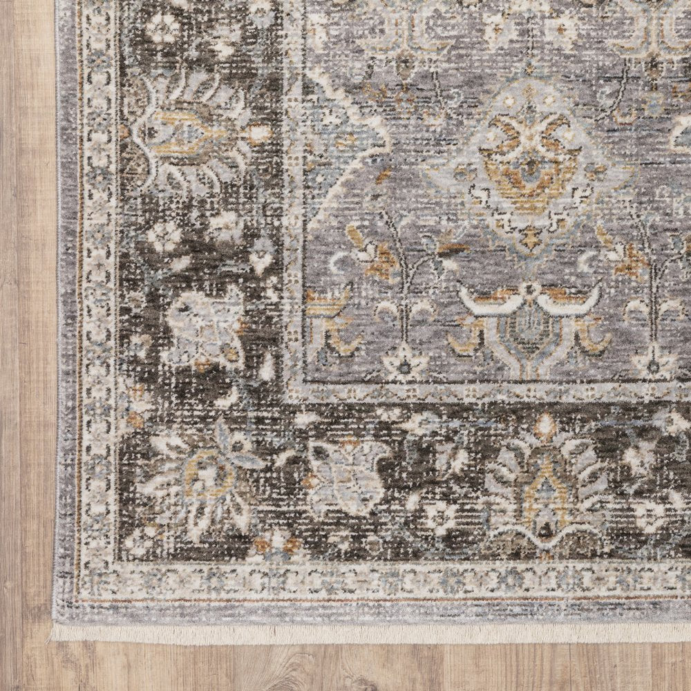 7' X 10' Gray And Blue Oriental Distressed Area Rug With Fringe