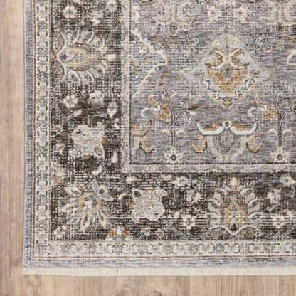 7' X 10' Gray And Blue Oriental Distressed Area Rug With Fringe