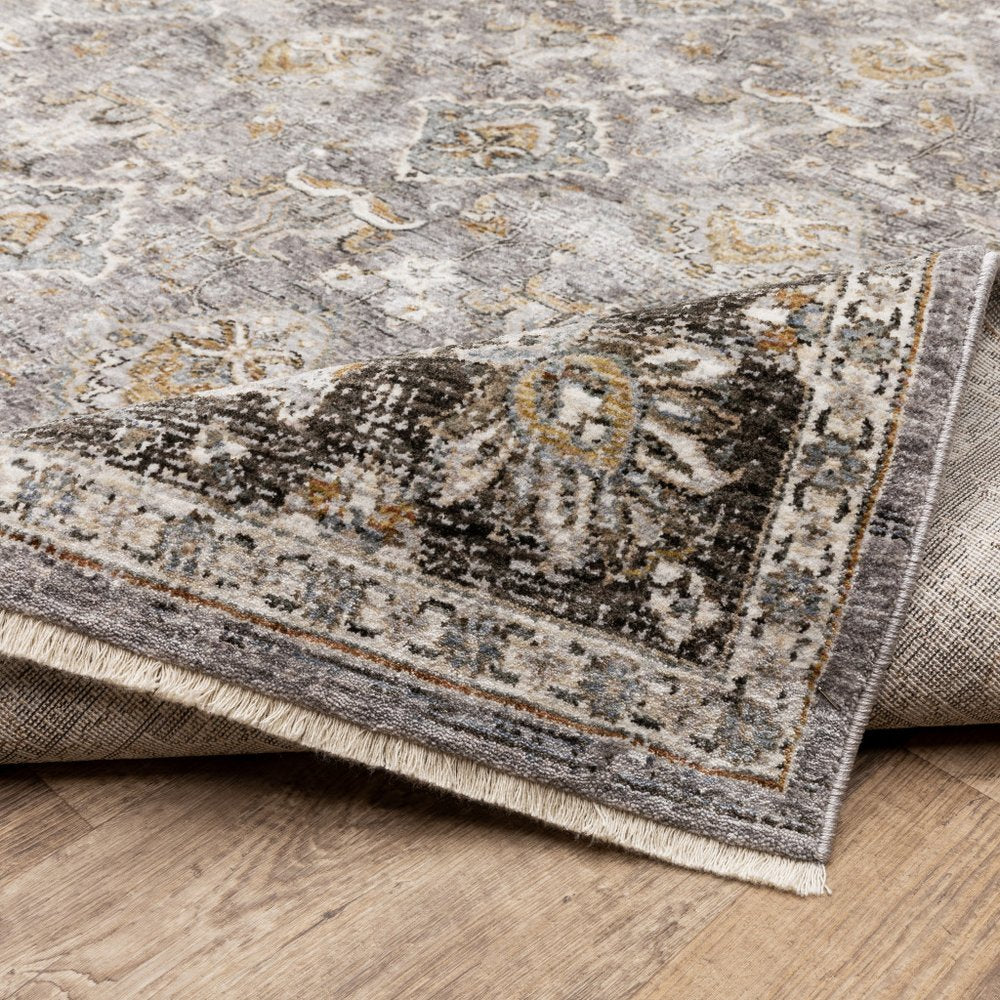 7' X 10' Gray And Blue Oriental Distressed Area Rug With Fringe
