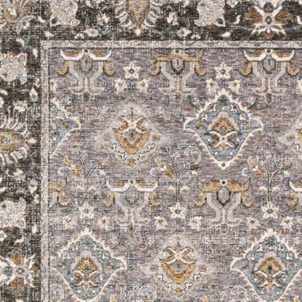 10' X 13' Grey And Blue Oriental Power Loom Stain Resistant Area Rug With Fringe