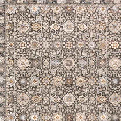 2' X 3' Grey And Ivory Oriental Power Loom Stain Resistant Area Rug With Fringe