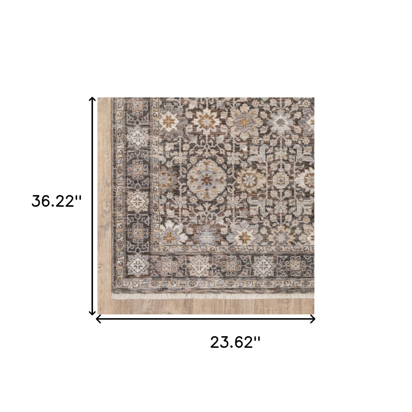 2' X 3' Grey And Ivory Oriental Power Loom Stain Resistant Area Rug With Fringe