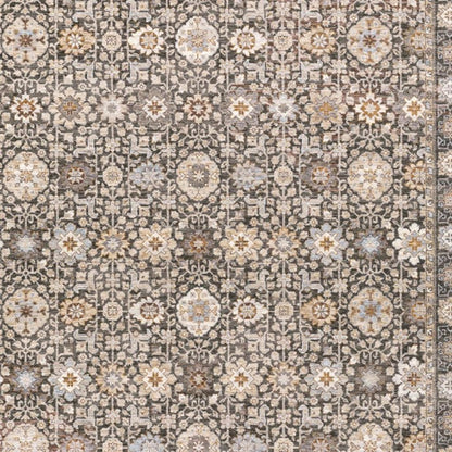 3' X 5' Grey And Ivory Oriental Power Loom Stain Resistant Area Rug With Fringe