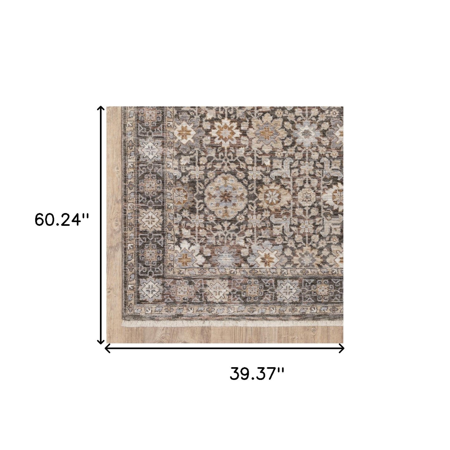 3' X 5' Grey And Ivory Oriental Power Loom Stain Resistant Area Rug With Fringe