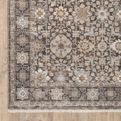 3' X 5' Grey And Ivory Oriental Power Loom Stain Resistant Area Rug With Fringe