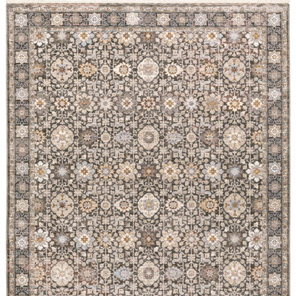 7' X 10' Charcoal And Ivory Oriental Area Rug With Fringe