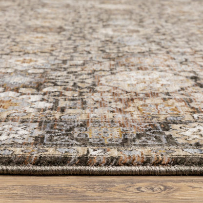7' X 10' Charcoal And Ivory Oriental Area Rug With Fringe