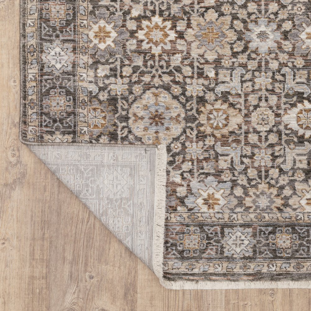 7' X 10' Charcoal And Ivory Oriental Area Rug With Fringe