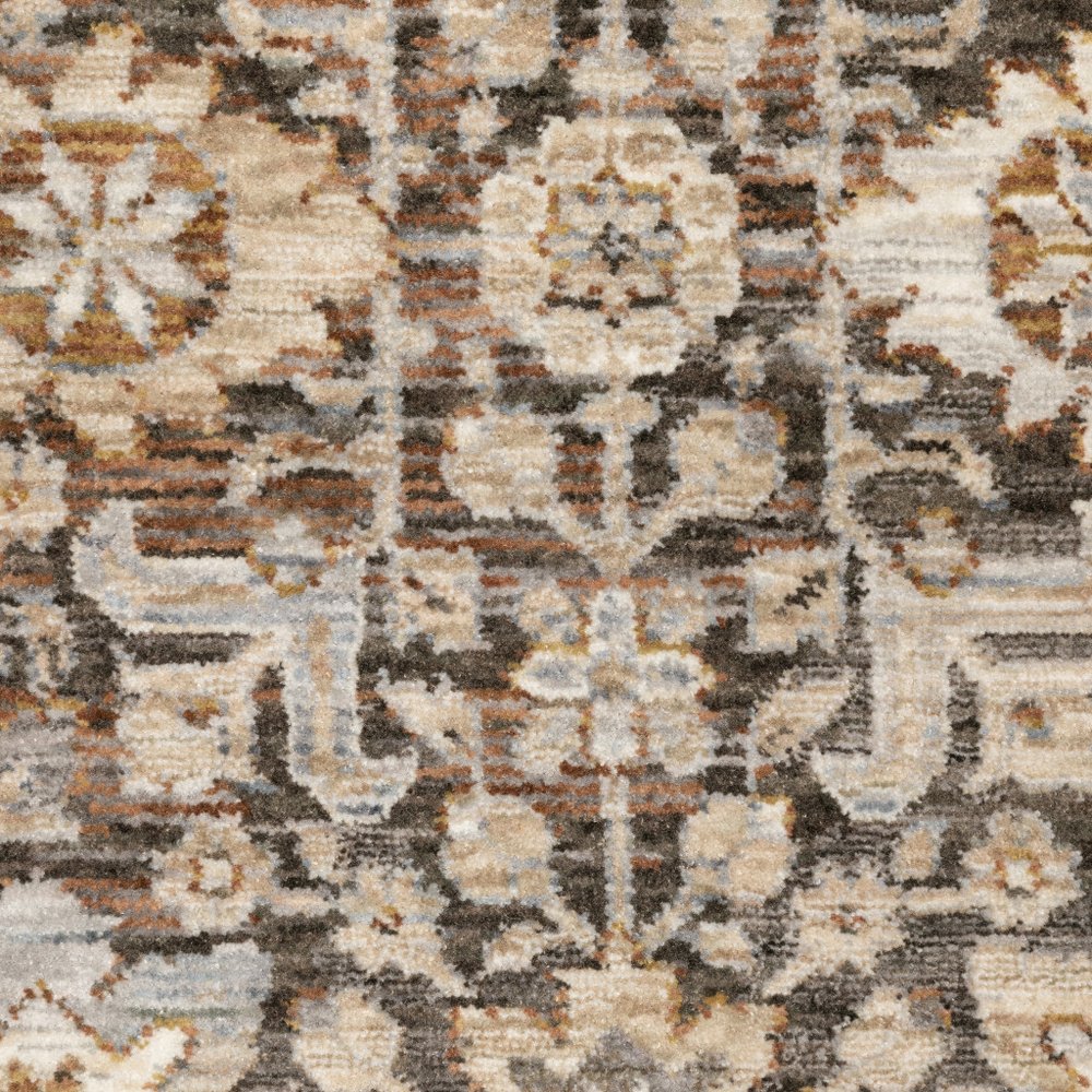 7' X 10' Charcoal And Ivory Oriental Area Rug With Fringe