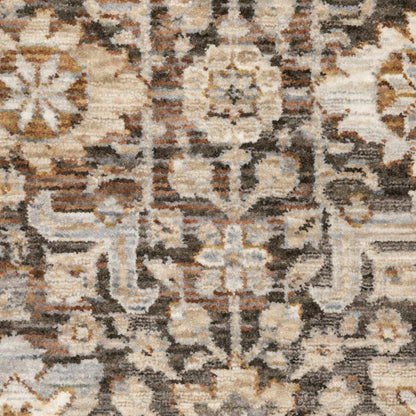 7' X 10' Charcoal And Ivory Oriental Area Rug With Fringe