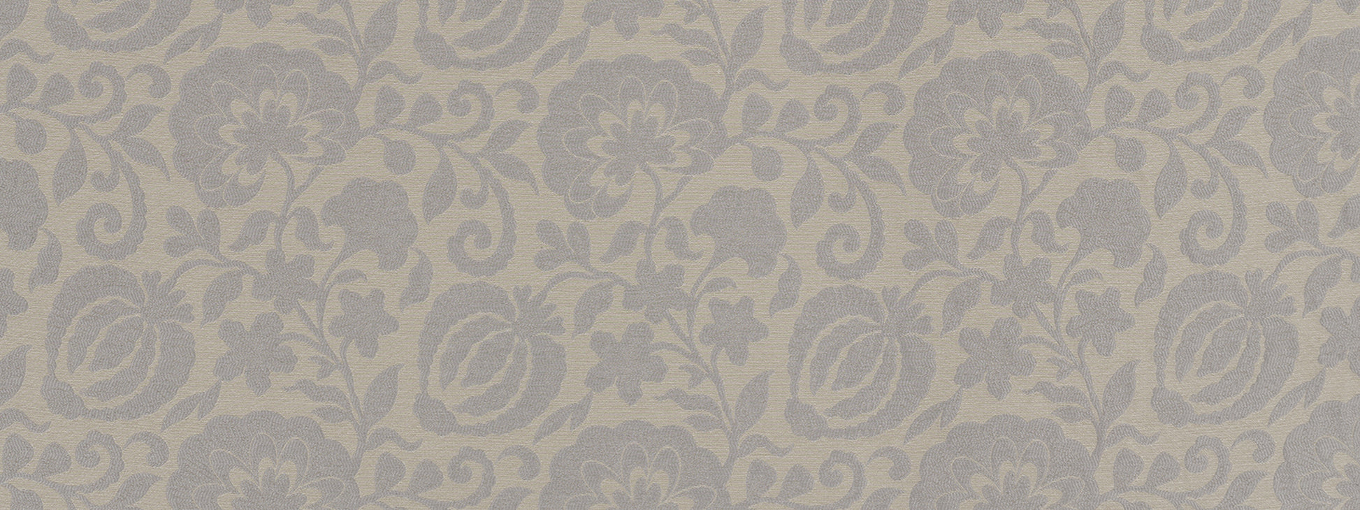 Beige damask floral pattern with ornate scrolling motifs.