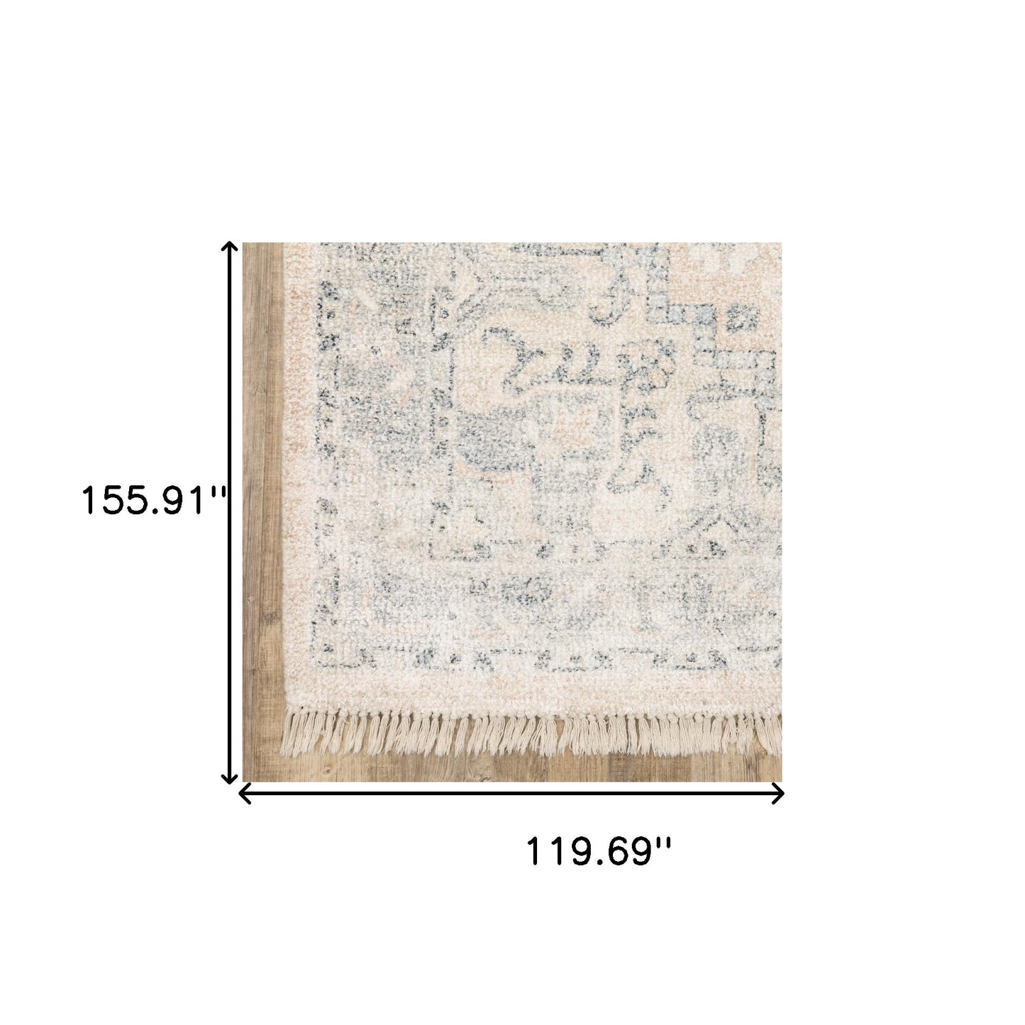 10' X 13' Beige And Grey Oriental Hand Loomed Stain Resistant Area Rug With Fringe