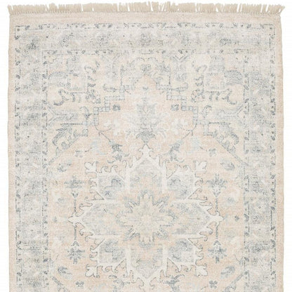 10' X 13' Beige And Grey Oriental Hand Loomed Stain Resistant Area Rug With Fringe