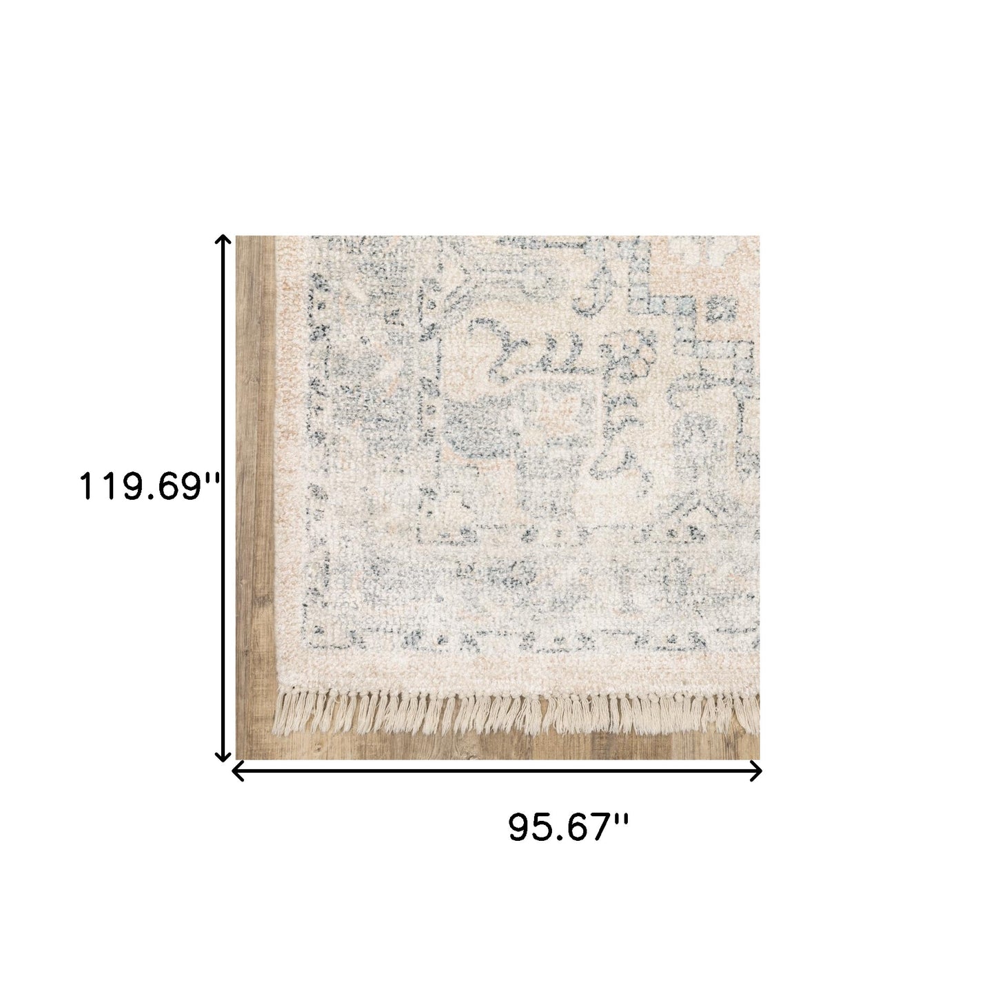 8' X 10' Beige And Grey Oriental Hand Loomed Stain Resistant Area Rug With Fringe