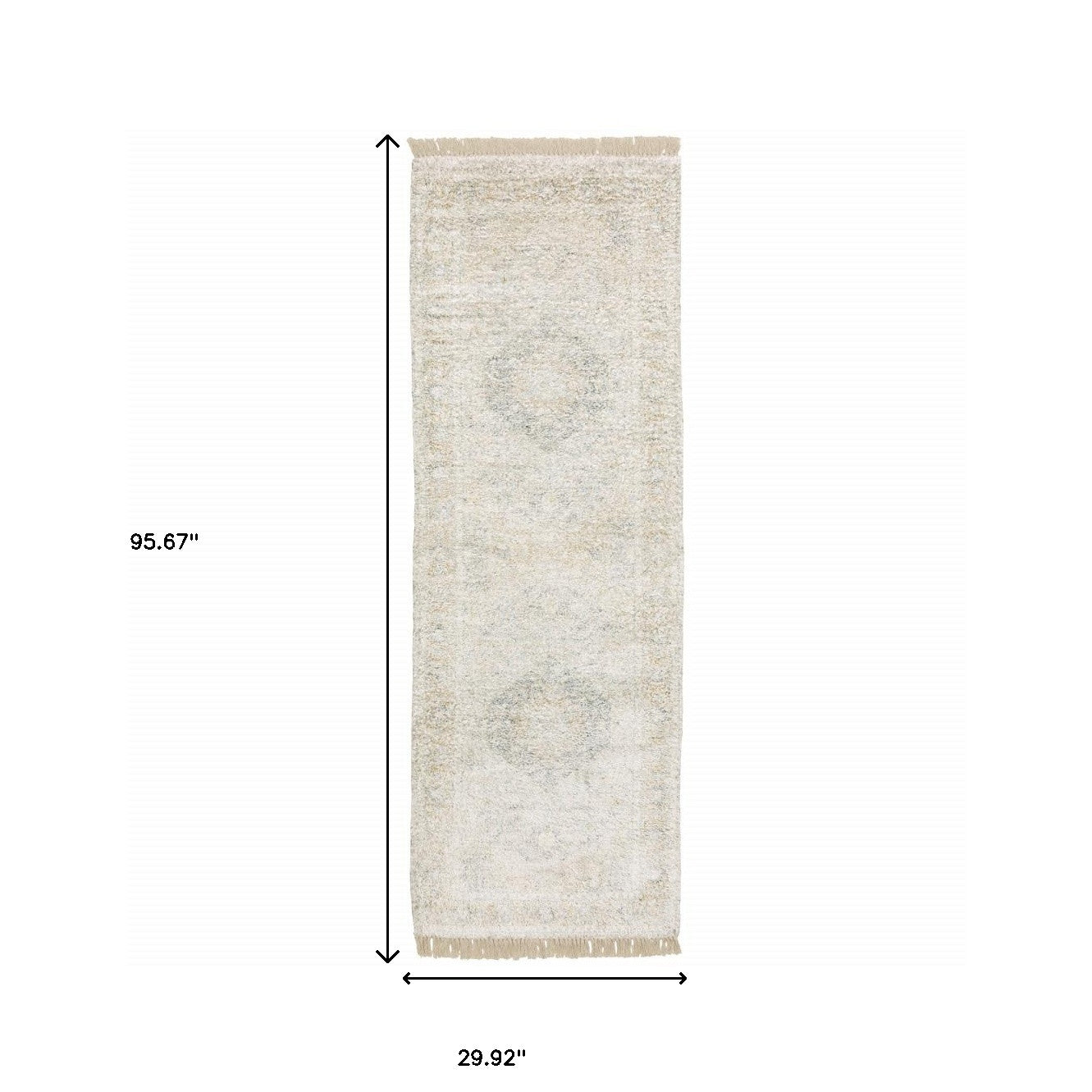 2' X 8' Beige And Grey Oriental Hand Loomed Stain Resistant Runner Rug With Fringe