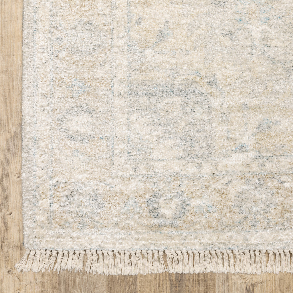 2' X 8' Beige And Grey Oriental Hand Loomed Stain Resistant Runner Rug With Fringe