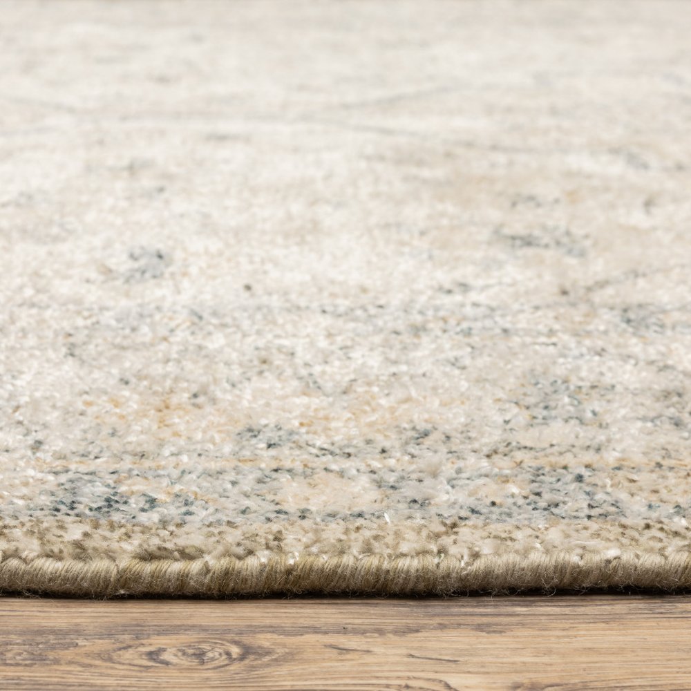 8' Beige And Charcoal Oriental Hand Loomed Distressed Runner Rug With Fringe