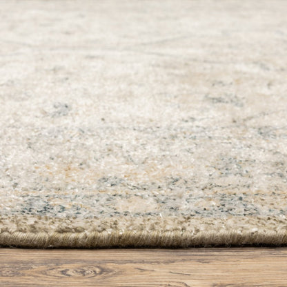 8' Beige And Charcoal Oriental Hand Loomed Distressed Runner Rug With Fringe