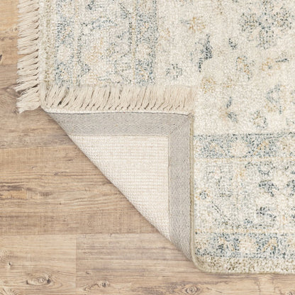 8' Beige And Charcoal Oriental Hand Loomed Distressed Runner Rug With Fringe