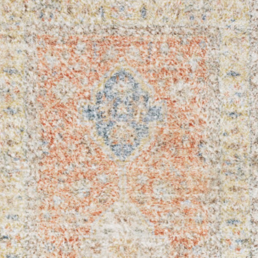 2' X 8' Orange And Blue Oriental Hand Loomed Stain Resistant Runner Rug With Fringe