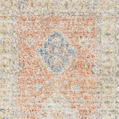 8' Orange And Blue Oriental Hand Loomed Distressed Runner Rug With Fringe