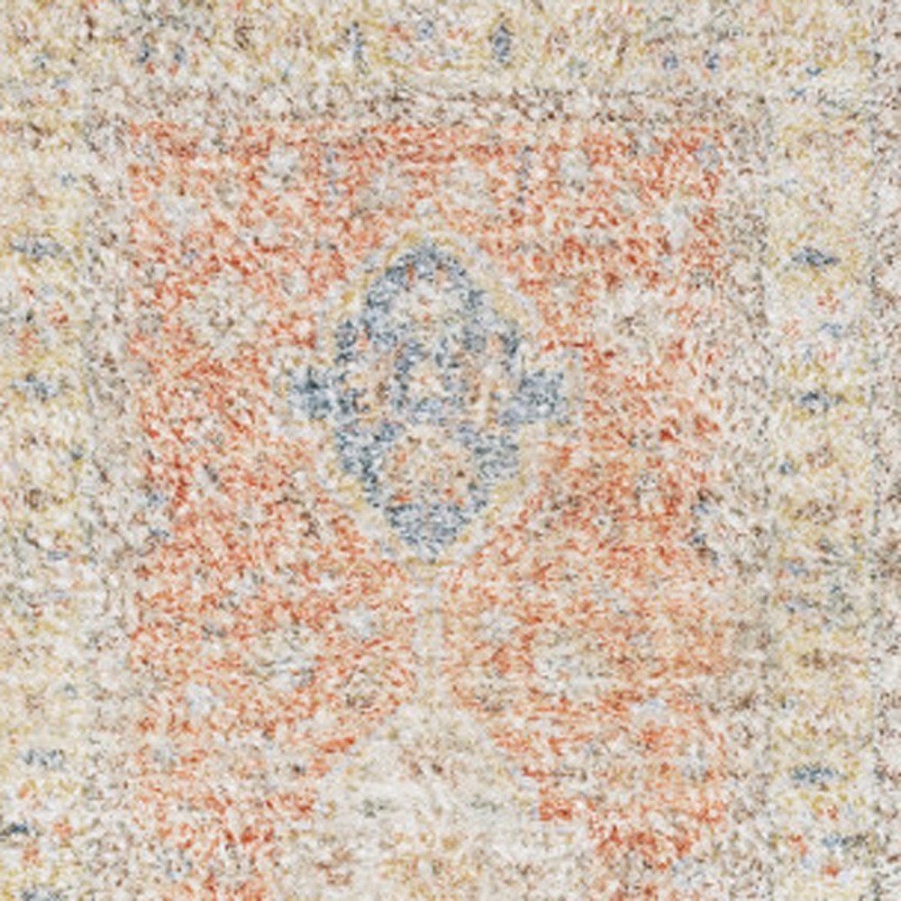 8' Orange And Blue Oriental Hand Loomed Distressed Runner Rug With Fringe