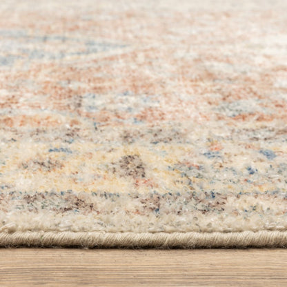 8' Orange And Blue Oriental Hand Loomed Distressed Runner Rug With Fringe