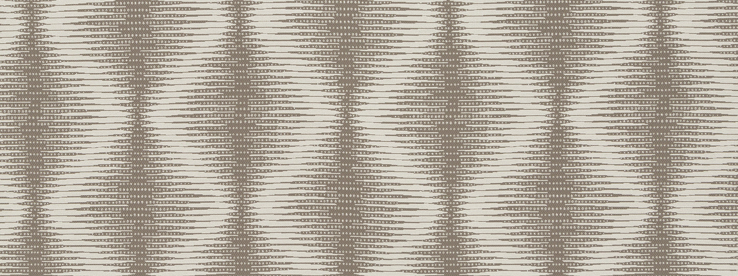 Taupe and beige ikat-inspired woven upholstery fabric with diamond motifs; subtle texture.