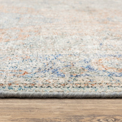 8' Blue And Red Oriental Hand Loomed Distressed Runner Rug With Fringe