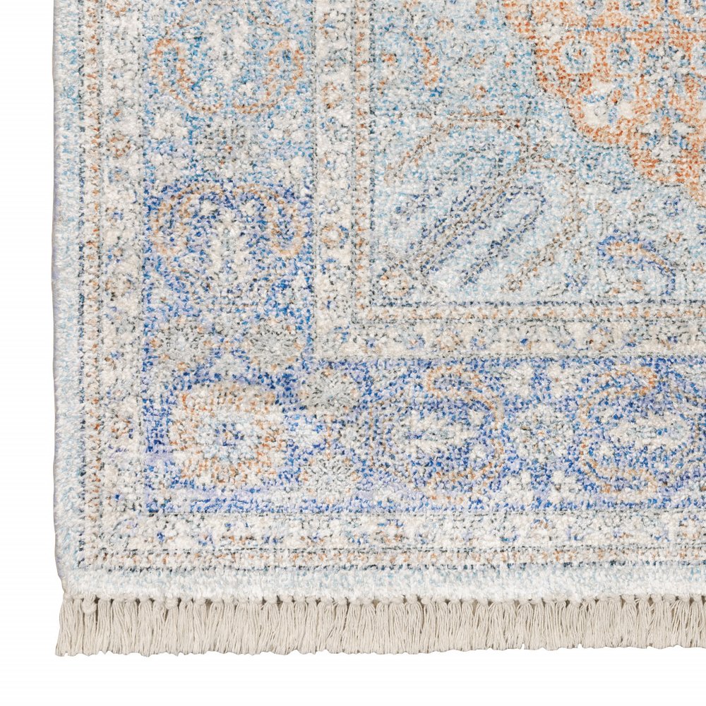 8' X 10' Blue And Red Oriental Hand Loomed Stain Resistant Area Rug With Fringe