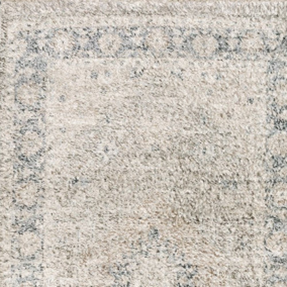 8' Beige And Gray Oriental Hand Loomed Distressed Runner Rug With Fringe