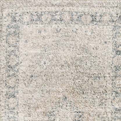 8' Beige And Gray Oriental Hand Loomed Distressed Runner Rug With Fringe