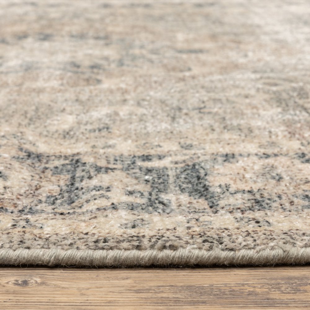 8' Beige And Gray Oriental Hand Loomed Distressed Runner Rug With Fringe