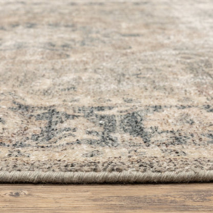 8' Beige And Gray Oriental Hand Loomed Distressed Runner Rug With Fringe