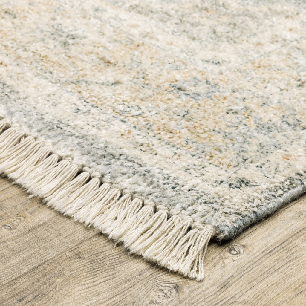 10' X 13' Grey And Beige Oriental Hand Loomed Stain Resistant Area Rug With Fringe