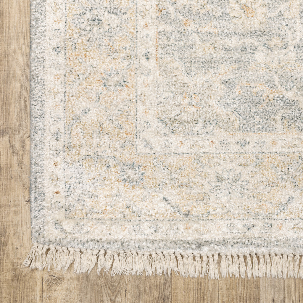 10' X 13' Grey And Beige Oriental Hand Loomed Stain Resistant Area Rug With Fringe