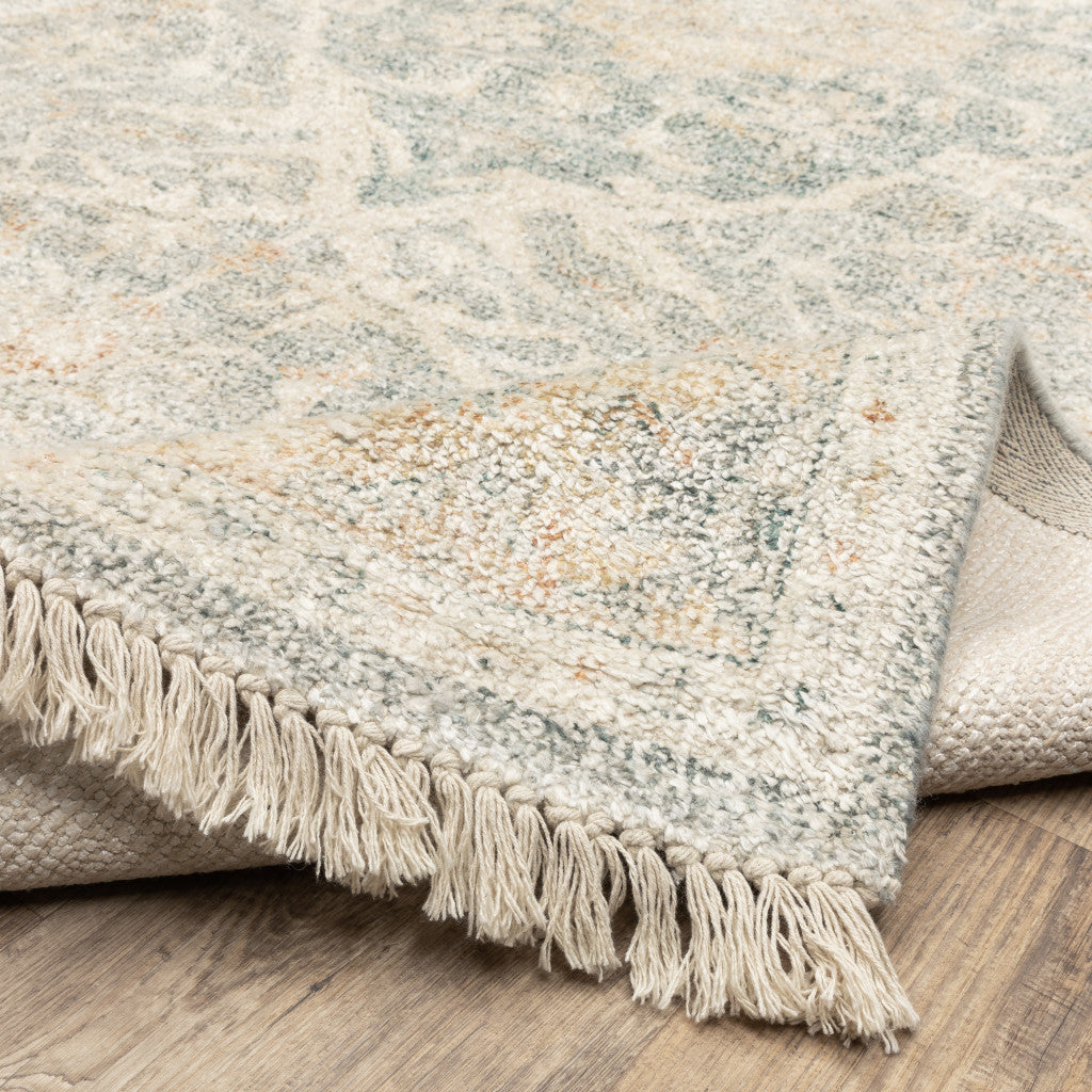 10' X 13' Grey And Beige Oriental Hand Loomed Stain Resistant Area Rug With Fringe