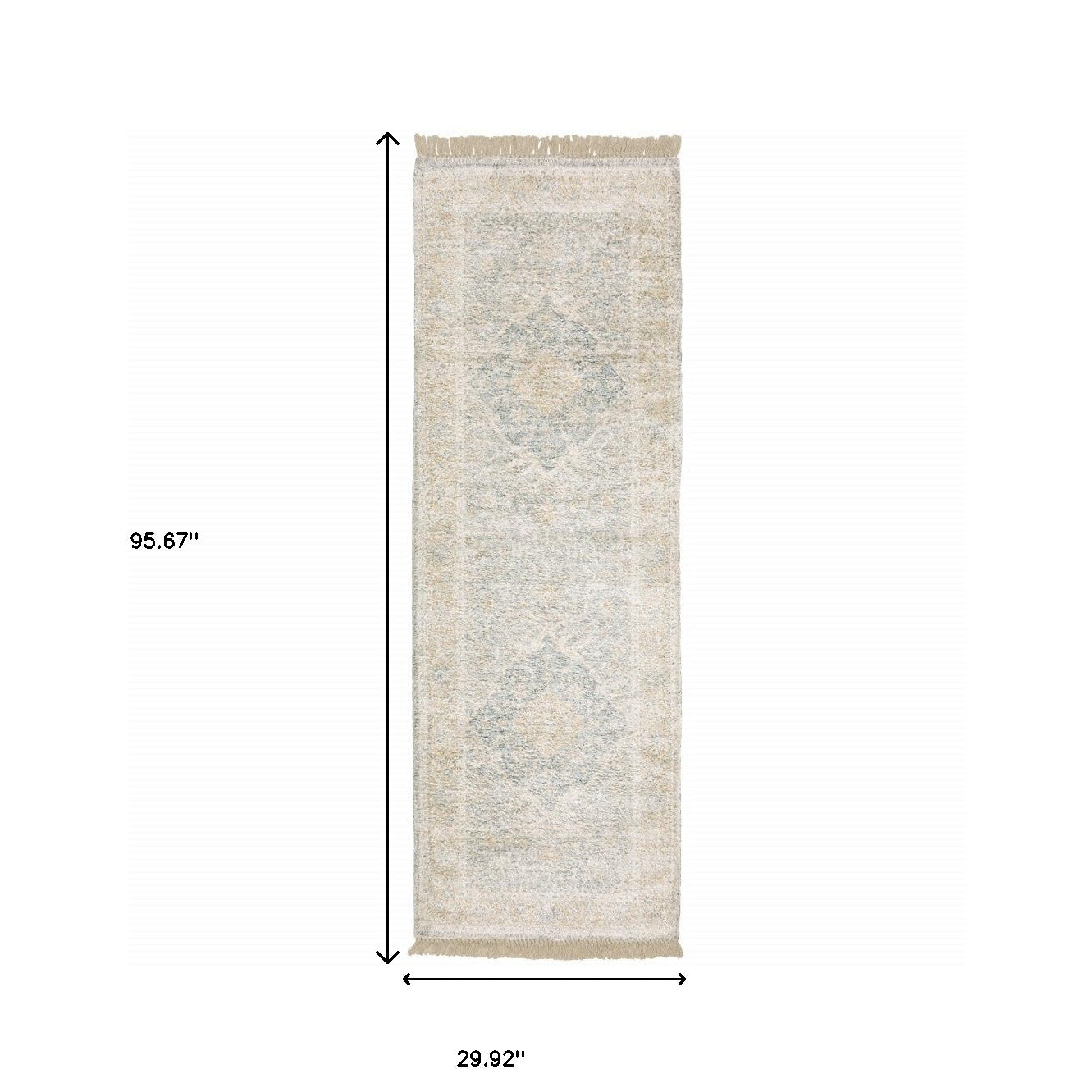 2' X 8' Grey And Beige Oriental Hand Loomed Stain Resistant Runner Rug With Fringe