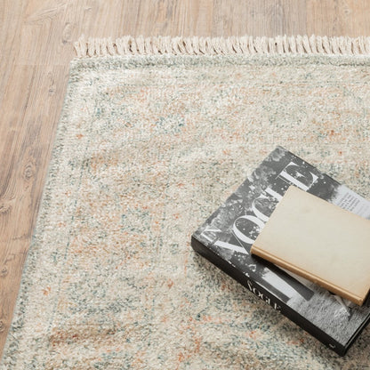 8' X 10' Grey And Beige Oriental Hand Loomed Stain Resistant Area Rug With Fringe